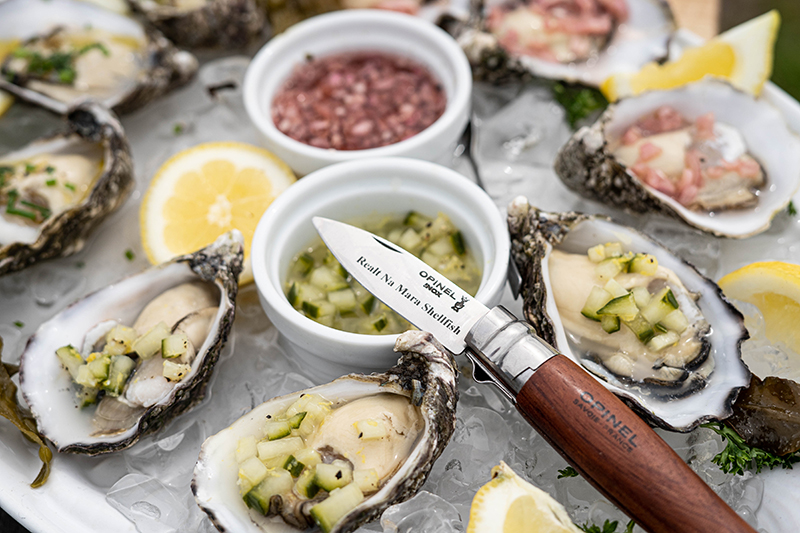 Cromane Oysters with marinated lemon gin cucumber